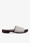 La Rose Studded Leather Clogs In Gray