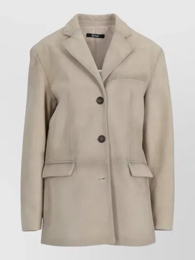La Rose Suede Coat Notch Lapel Chest Pocket