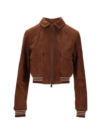 La Rose Suede Front-pockets Jacket In Brown