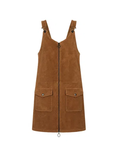 La Rose Suede Zip-up Mini Dress In Brown