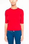 La Rose Red Round Neck Sweater Top In Multicolor
