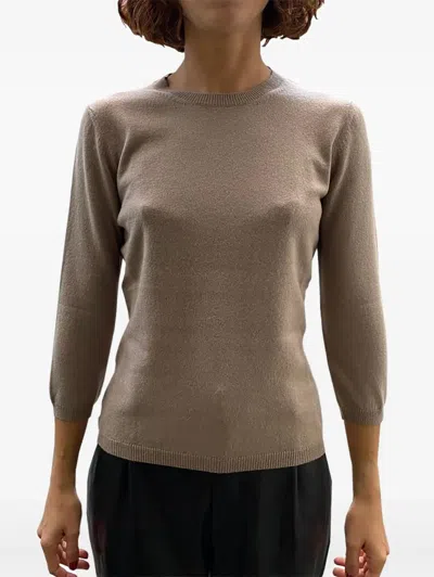 La Rose Cashmere Knit Sweater Three Quarter Sleeves In Gray