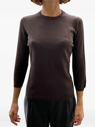 La Rose Cashmere Knit Crew Neck 34 Sleeves In Brown