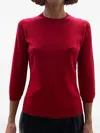 La Rose Three-quarter Sleeve Sweater In Red