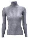 La Rose Turtleneck Ribbed Sweater In Blue