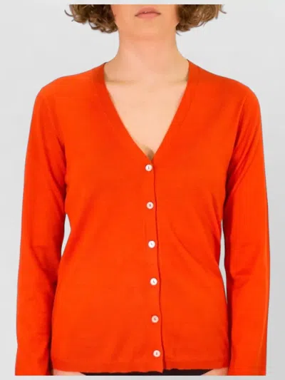 La Rose V Neck Cardigan Cashmere Silk Knit In Orange