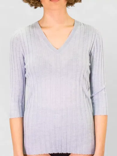 La Rose V Neck Cashmere Silk Knit Top In Purple