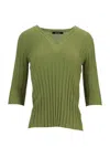 La Rose V-neck Ribbed Top In Green
