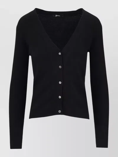 La Rose V Neck Knit Cardigan Long Sleeves In Black