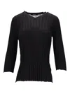 La Rose V-neck Ribbed Sweater In Black