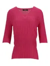 La Rose V-neck Ribbed Sweater In Pink