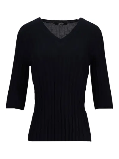 La Rose V Neck Cashmere Silk Knitwear Top In Blue