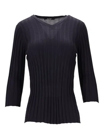 La Rose V-neck Ribbed Top In Blue