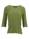 La Rose V-neck Ribbed Top In Green