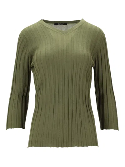La Rose V-neck Ribbed Top In Green