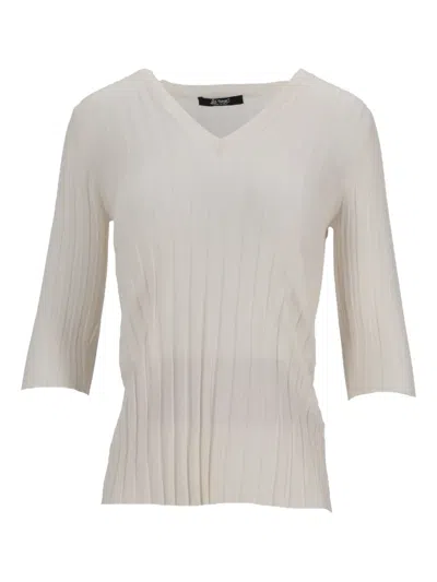 La Rose V-neck Ribbed Top In Neutral