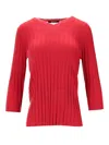 La Rose V-neck Ribbed Top In Red