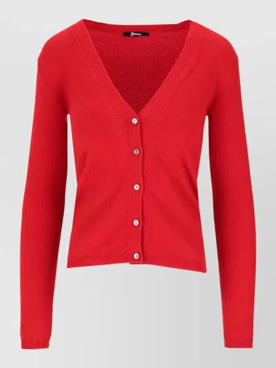 La Rose V Neckline Long Sleeve Ribbed Cardigan In Red