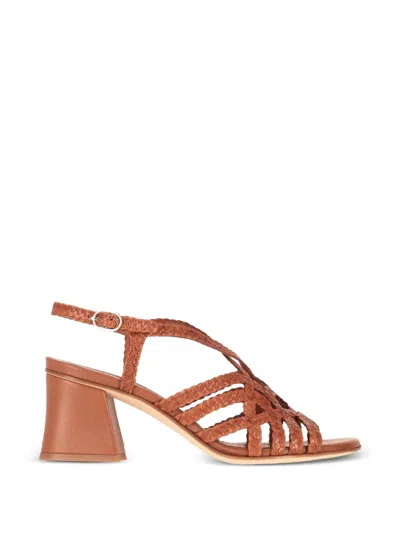 La Rose Woven Cage-strap Sandals In Brown