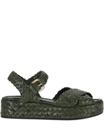 La Rose Braided Platform Sandals Open Toe Design In Green