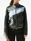 La Rose Zip-up Leather Bomber Jacket In Black