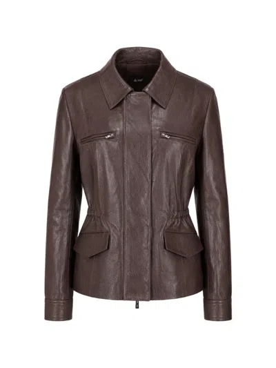 La Rose Zip-up Leather Jacket In Brown