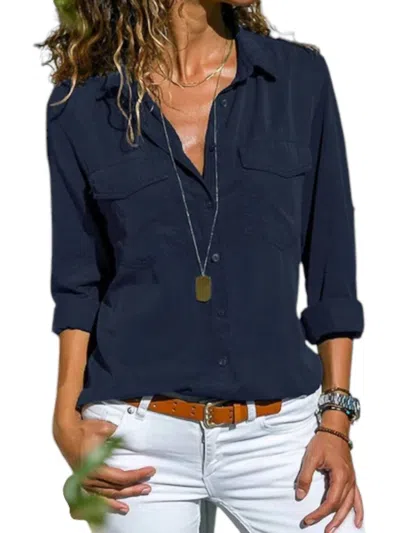 La Roseason Frances Classic Button Down Shirt In Navy In Blue