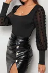 La Roseason Puff Sleeve Bodysuit In Black In Black