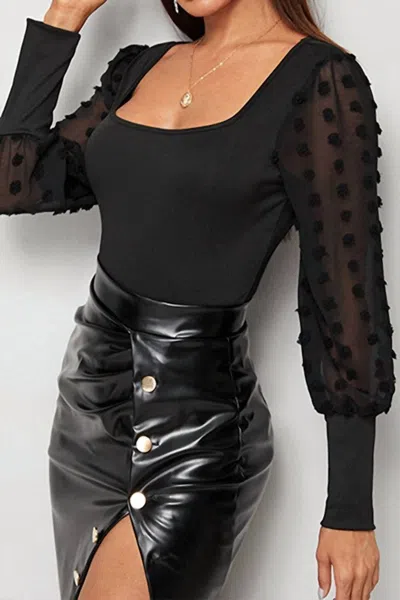 La Roseason Puff Sleeve Bodysuit In Black