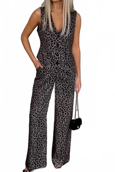 La Roseason Vest Long Pants Set In Brown Leopard In Animal Print