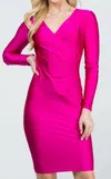La Scala Overlay Tricot Dress With Side Pleats In Fuchsia In Pink