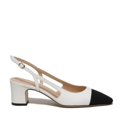 La Sellerie White Nappa Slingback With Black Fabric Toe Cap In Grey