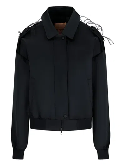La Semaine Feather-trimmed Bomber Jacket In Black