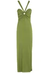 La Semaine Paris Ribbed Jersey Midi Dress With Ruffle Accent And Horn Ring Detail