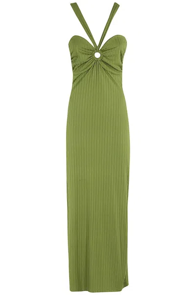 La Semaine Paris Ribbed Jersey Midi Dress With Ruffle Accent And Horn Ring Detail
