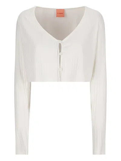 La Semaine Ribbed Button-fastening Top In White