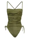 La Semaine Ruched Cross-back Swimsuit In Green