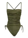 La Semaine Ruched Cross-back Swimsuit In Green