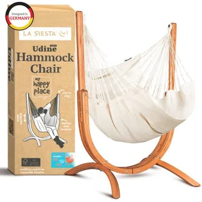 La Siesta ® Udine Organic Cotton Hammock Chair With Fsc® Eucalyptus Stand In Latte