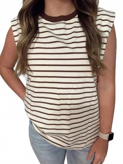 La Society Sandy Stripes Sleevless Top In Beige In Neutral