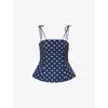 L.a-space Womens  Polka Dot Square-neck Woven Top In Blue