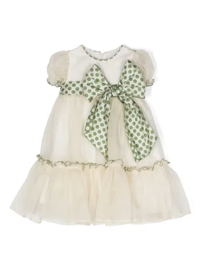 La Stupenderia Babies' Alice Bow-detail Dress In Neutrals