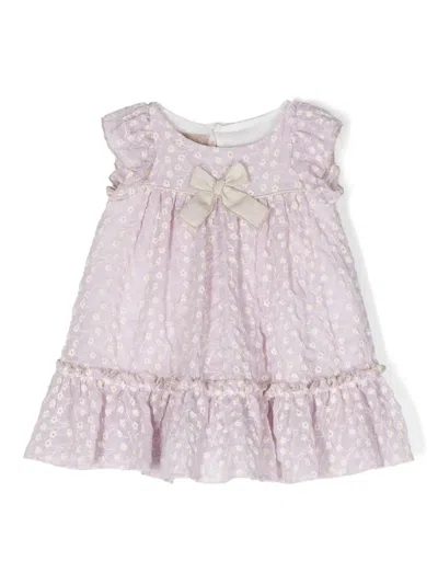 La Stupenderia Babies' All-over Floral Embroidered Dress In Purple