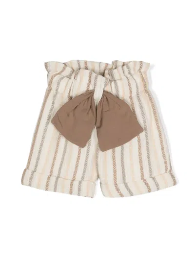 La Stupenderia Kids' Asymmetric-pattern Embroidered Shorts In Neutrals