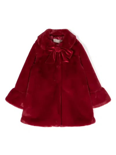 La Stupenderia Kids' Bow-detail Faux-fur Coat In Red