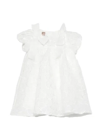 La Stupenderia Babies' Bow-detail Floral-embroidered Dress In White