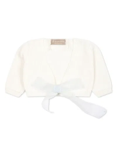 La Stupenderia Babies' Bow-fastening Cotton Cardigan In White