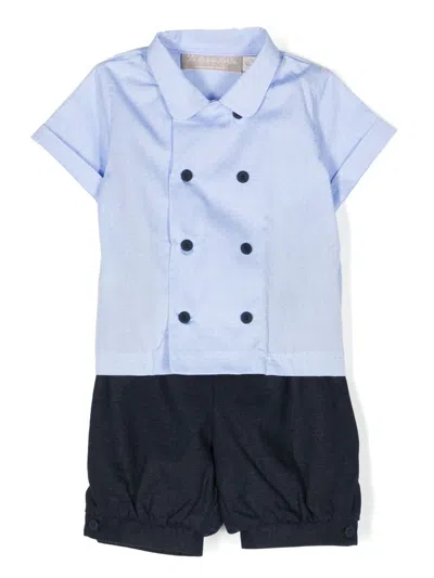La Stupenderia Babies' Buttoned-cuffs Cotton-linen Shorts In Light Blue