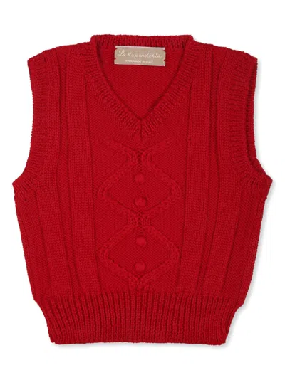 La Stupenderia Babies' Cable-knit Wool Vest In Red