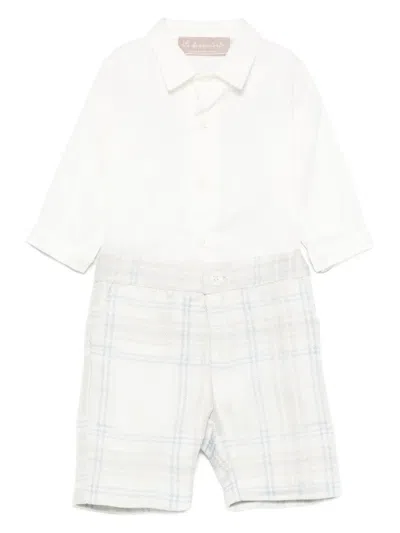 La Stupenderia Babies' Checked-pattern Buttoned-front Shorts Set (set Of Two) In White